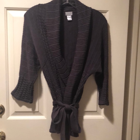 Sweaters - Belted wrap hip length cardigan